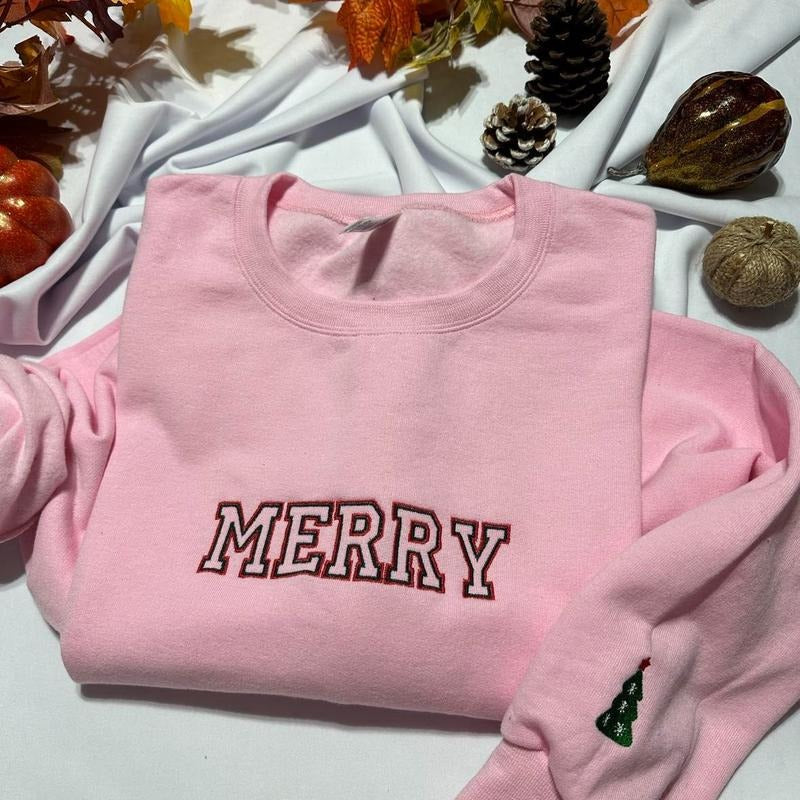 Merry Embroidered Sweatshirt T-Shirts, Hoodie | UrbanDripWear.com