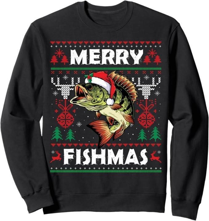 Merry Fishmas Ugly Christmas Sweatshirt, Christmas gift For Fishman, Ugly Christmas Sweater,Christmas Fish Hoodie,Funny...