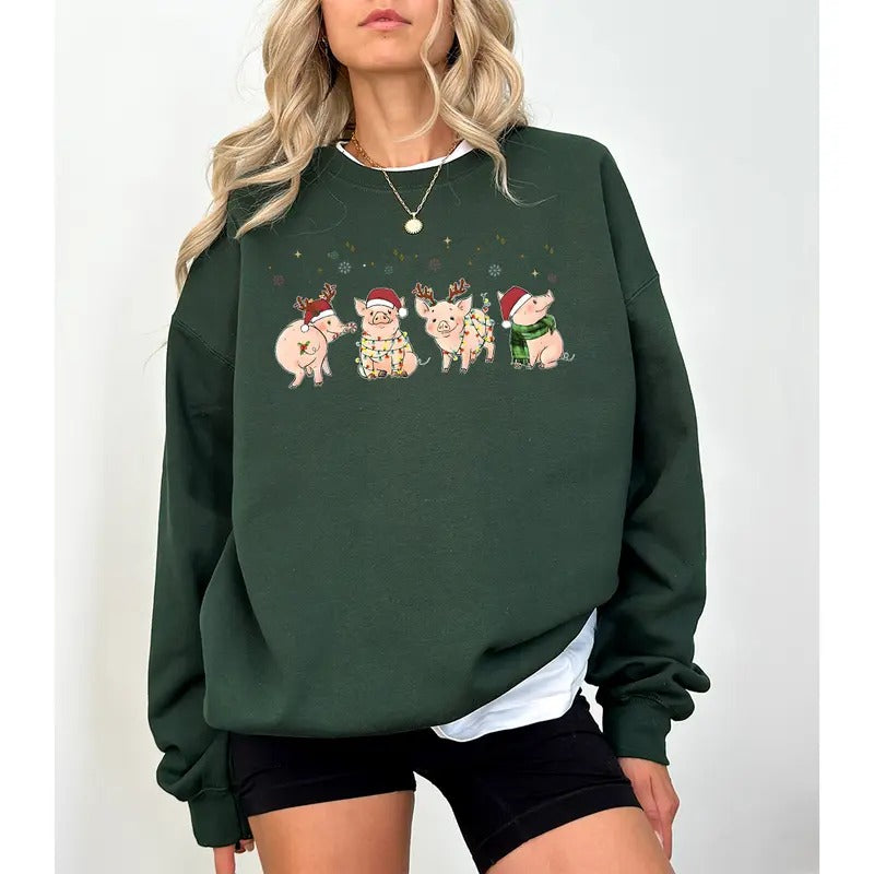 Merry Pigmas Sweatshirt, Christmas Pig Sweater, Christmas Pig Shirt, Pig Lover Gift T-Shirt, Funny Farmer Shirt Hoodie