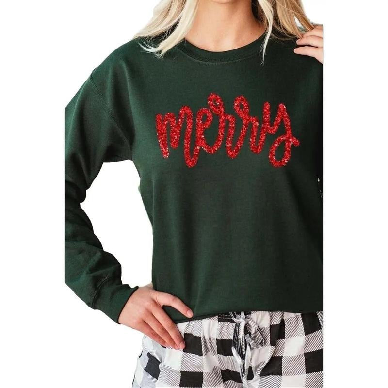 Merry Script Faux Tinsel Transfer Unisex NuBlend Crew Sweatshirt T-Shirts, Hoodie | UrbanDripWear.com