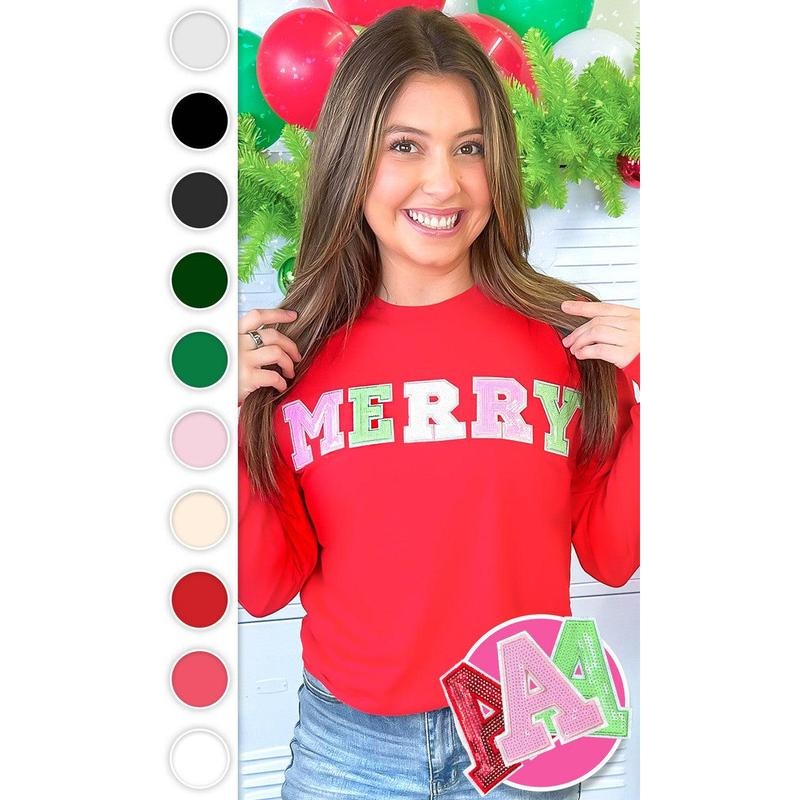 Merry Sequin Christmas Graphic Long Sleeve T-Shirt Hoodie, Sweatshirt | UrbanDripWear.com