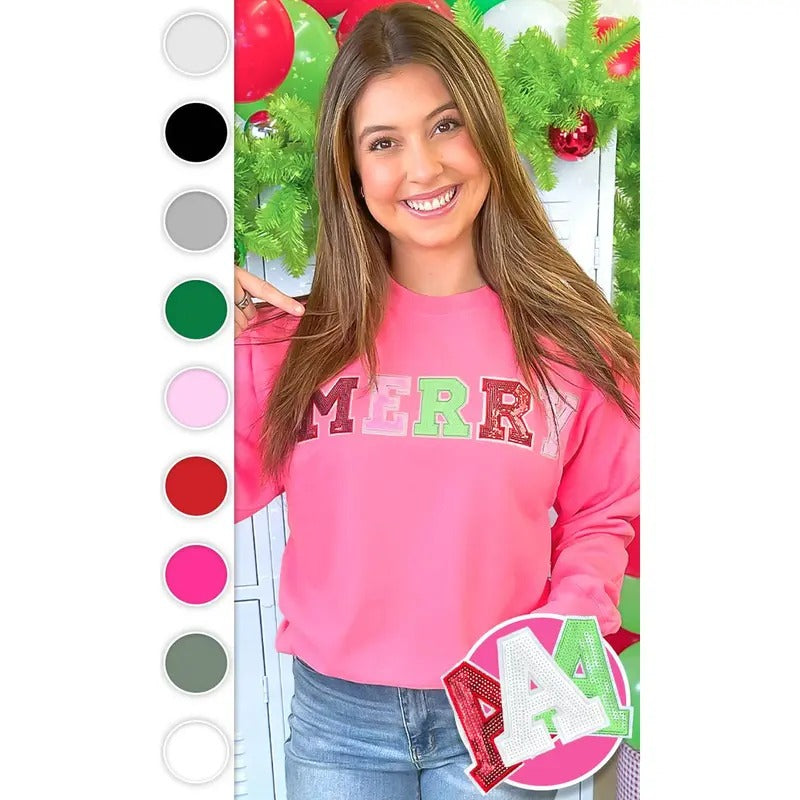 Merry Sequin Christmas Graphic Sweatshirt T-Shirts, Hoodie | UrbanDripWear.com