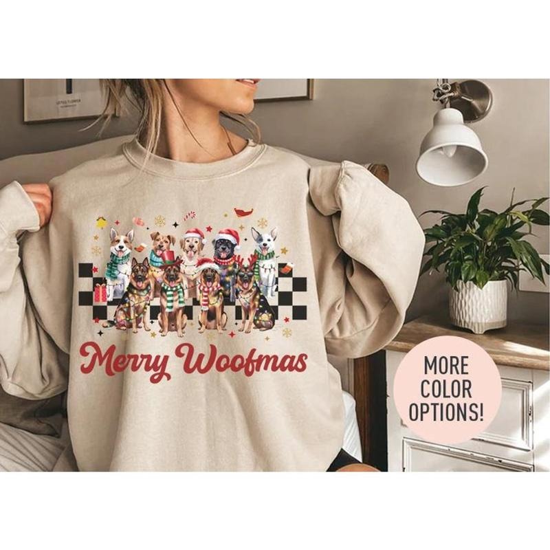 Merry Woofmas Crewneck Sweatshirt, Christmas Dogs Sweater, Dog Lover Sweater, Christmas Gift for Women, Holiday Season...