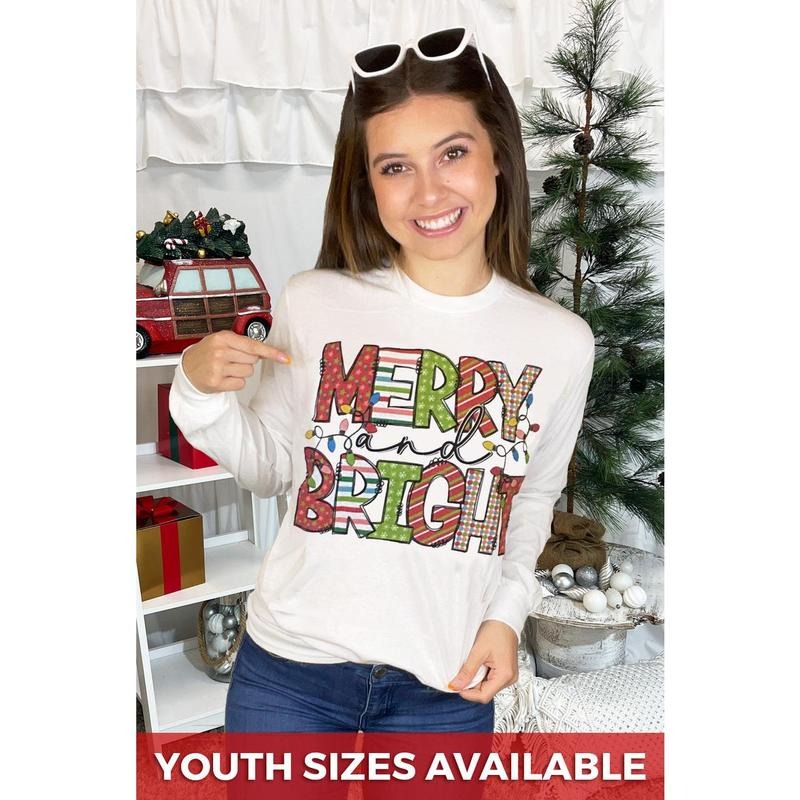 Merry and Bright Christmas Long Sleeve T-Shirt Hoodie, Sweatshirt | UrbanDripWear.com