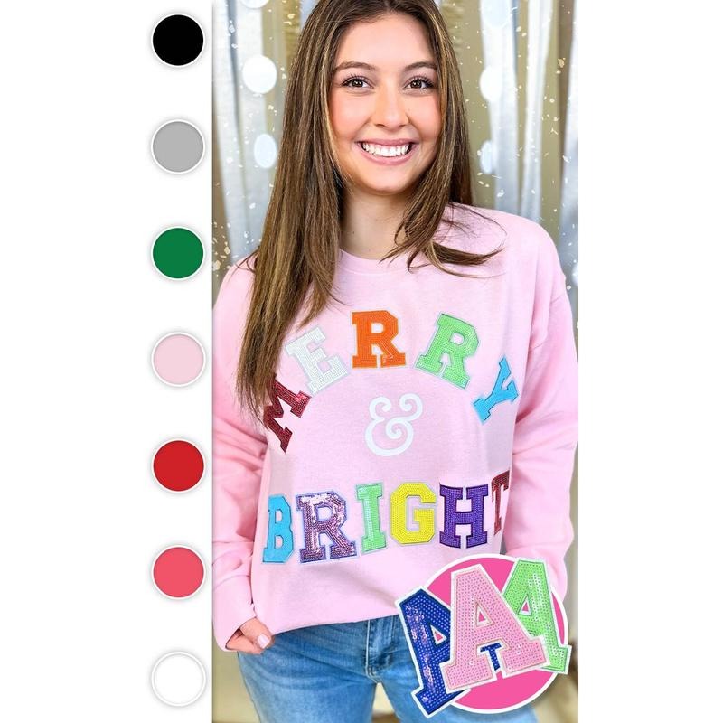 Merry and Bright Sequin Graphic Sweatshirt T-Shirts, Hoodie | UrbanDripWear.com