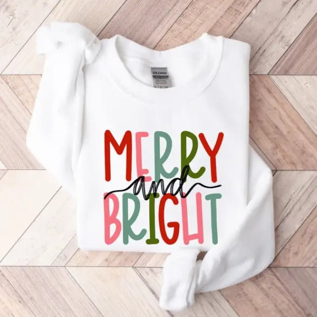 Merry and Bright Sweatshirt, Christmas Sweatshirt, Family Christmas Sweatshirt, Christmas Sweatshirts for Women, Merry...