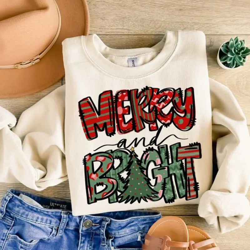 Merry and Bright Sweatshirt, Matching Family Christmas Shirts, Christmas Pajama, Family Christmas Pjs, Christmas Pjs...