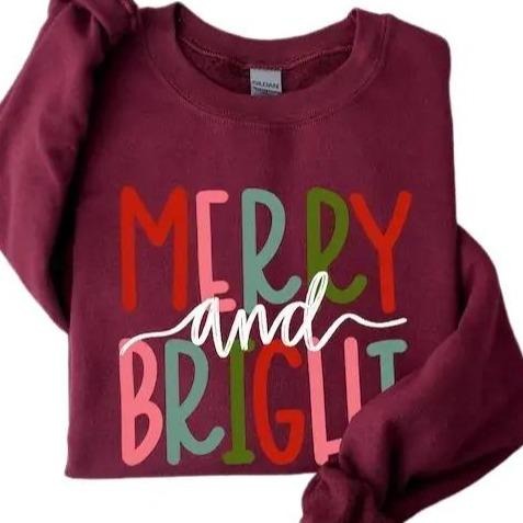 Merry and Bright Sweatshirt, Merry Christmas Minimalistic Christmas Sweatshirt, Family Christmas Sweatshirts for Women...