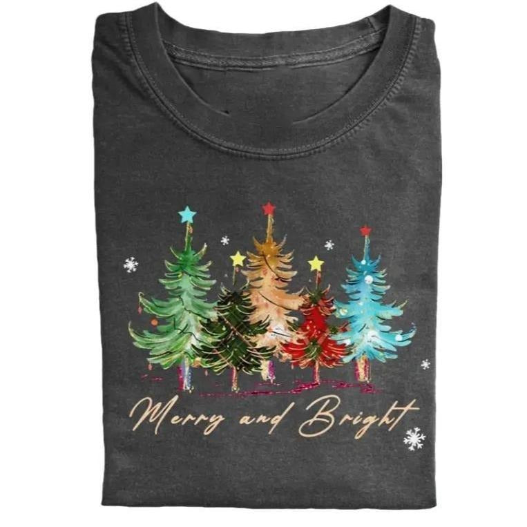 Merry and Bright Trees T-shirt, Y2K 90s Graphic Shirt, gift for her, him, Womenswear Top, Christmas Shirt Hoodie, Sweatshirt
