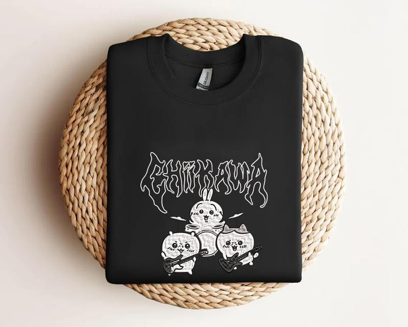 Metal Chiikawa Embroidered Sweatshirt, USAGi, Anime Shirt Hoodie | UrbanDripWear.com