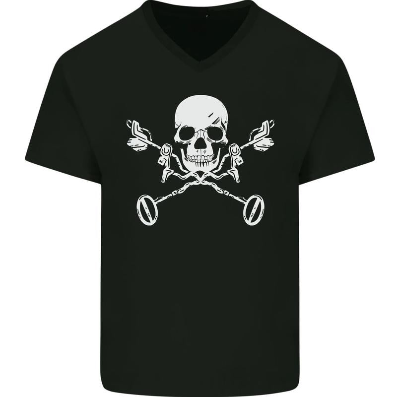 Metal Detector Skull Detecting Mens V-Neck Cotton T-Shirt Made in USA Hoodie, Sweatshirt | UrbanDripWear.com