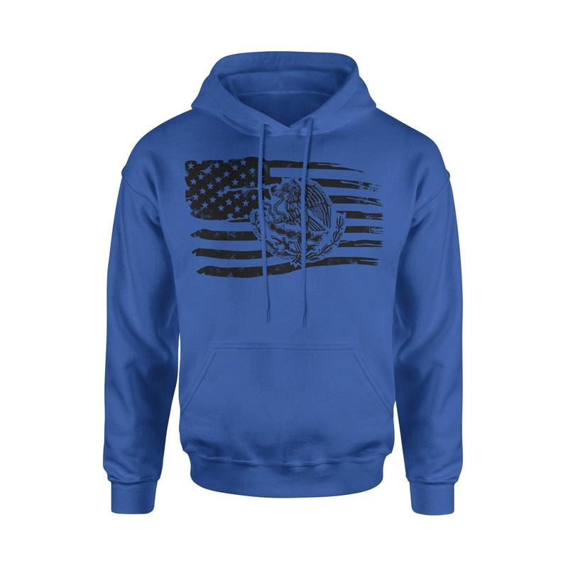 Mexican American Flag Hoodie Sweatshirt - Cotton Fabric, Hooded Design, Front Pocket, Breathable, Suitable for Men T-Shirts