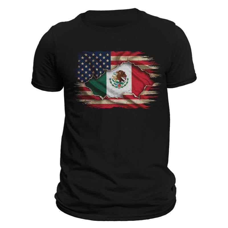 Mexican American Flag Mexican Roots Chicano Pride T-Shirt - 100% Ring-spun Combed Cotton Crew Neck with Classic Fit,...