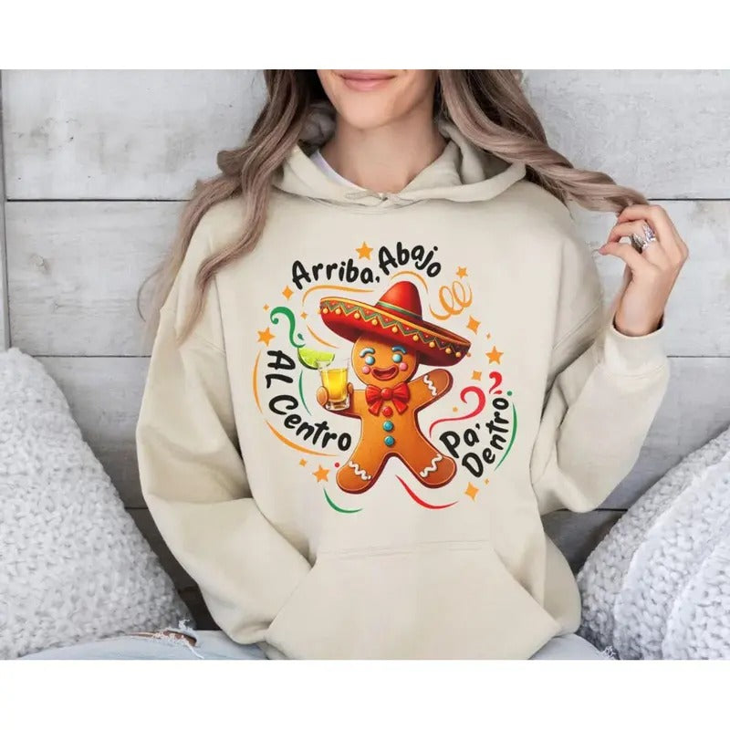 Mexican Gingerbread Man Shirt, Feliz Navidad Hoodie, Mexican Christmas Sweatshirt, Sombrero, Tequila, Mexico, Mexican...