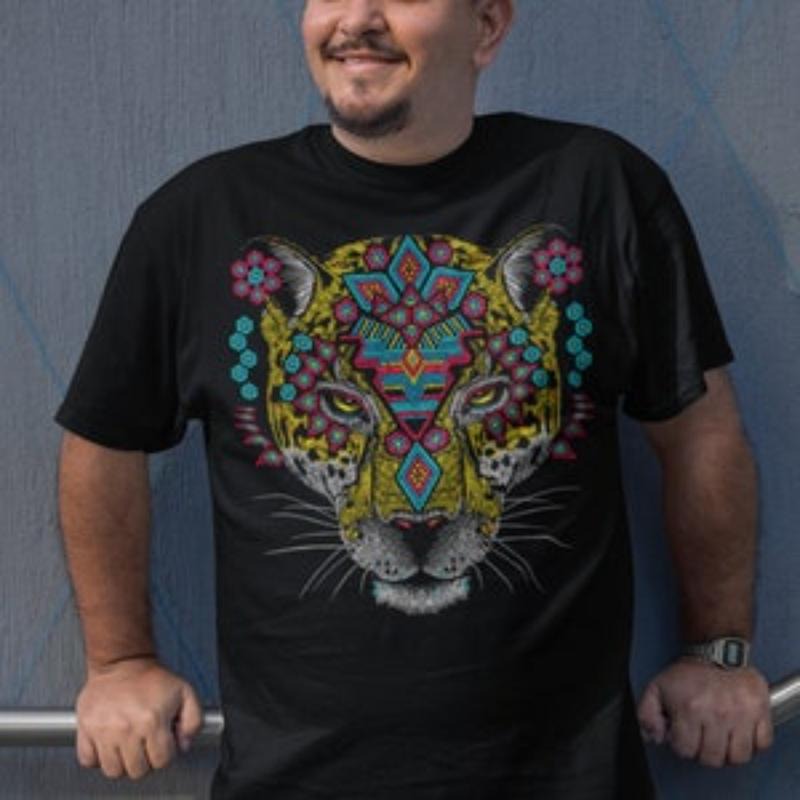 Mexican Jaguar Art Print T-shirt for Men - Unique Mexican Gift .made in usa Hoodie, Sweatshirt | UrbanDripWear.com