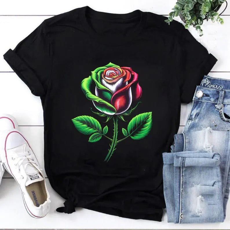 Mexican Rose Mexico Flag Mexican Unisex T-Shirt, Mexicana Rose Sweatshirt, Mexico Hoodie, Mexican Gift Cotton Fabric...