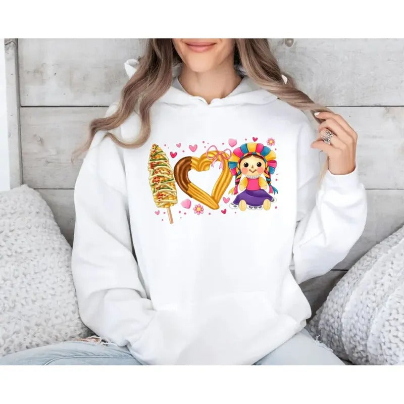 Mexican Valentine Hoodie, I Love U Mexican Shirt, Latina, Mexico Pan Dulce, Funny Latina Sweatshirt, Conchita Heart,...
