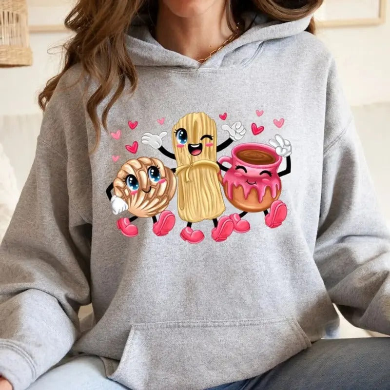 Mexican Valentine Sweatshirt, I Love U Mexican Shirt, Latina Mexican Pan Dulce Hoodie, Funny Mexican Conchita Heart,...