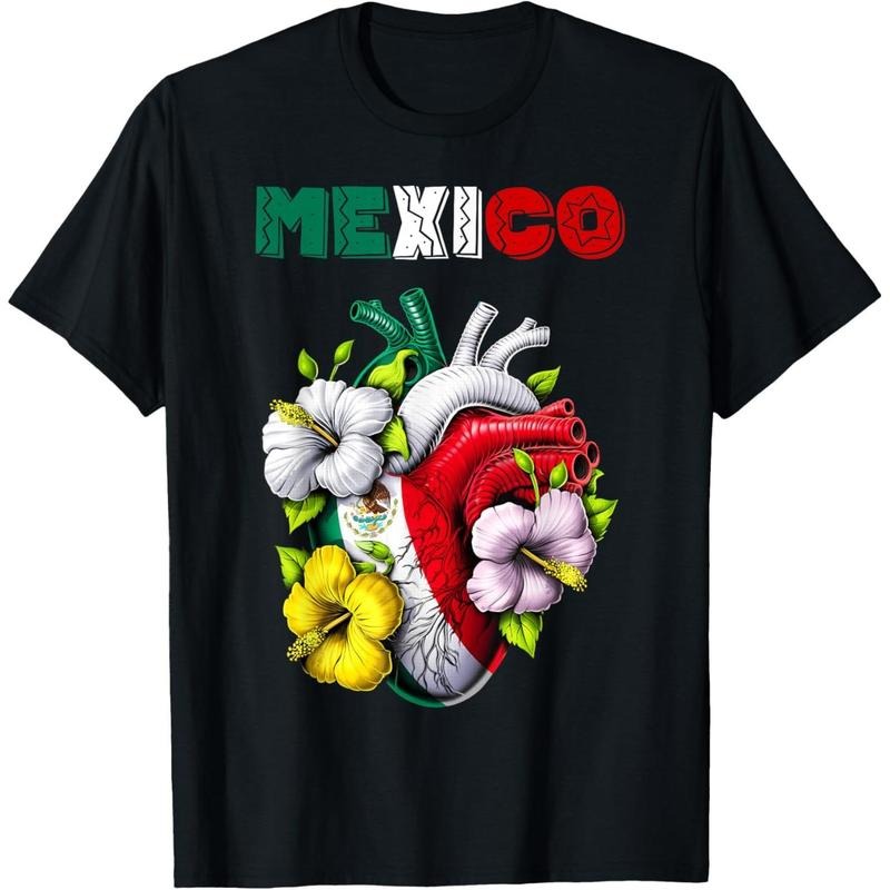 Mexico Mexican Flag Mexican Heritage Proud Mexican Casual Graphic Print Cotton T-Shirt Hoodie, Sweatshirt | UrbanDripWear.com