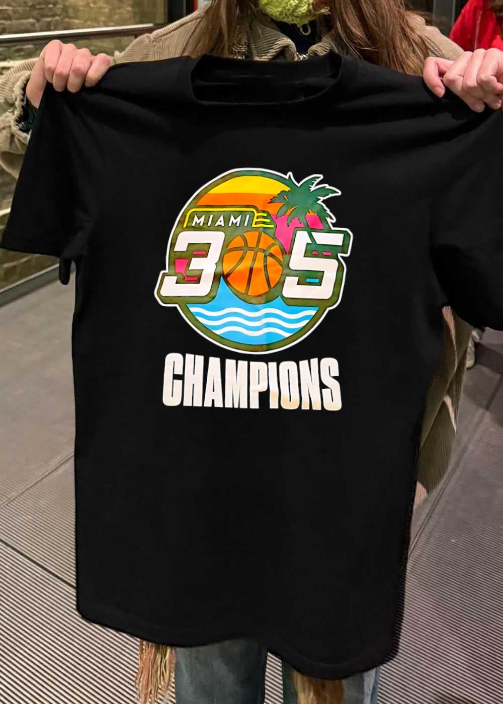 Miami 305 Champions Basketball Palm Tree Sunset Men’s T-Shirt
