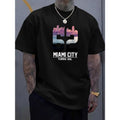 " Miami City "Creative Print Men's Casual T-Shirt, Summer Fashion Crew Neck Short Sleeve Top, Modern Streetwear Style For Men Made in USA