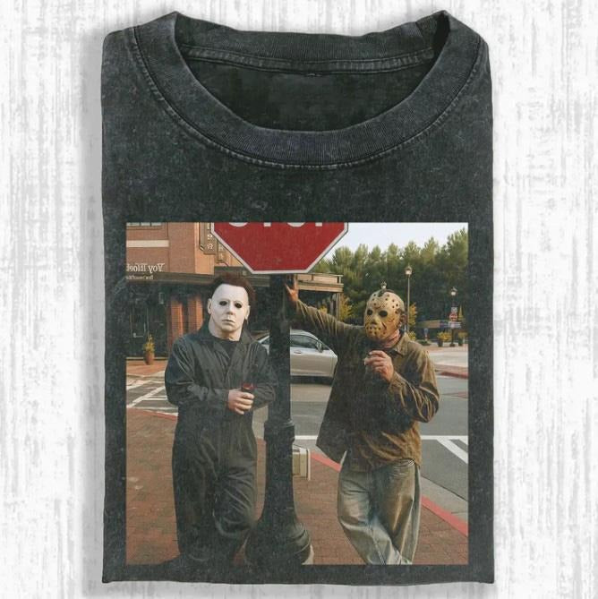 Michae3l Myers And Jason Voorhees T-Shirt , Funny Halloween Shirt, Unisex T-Shirt, Y2K 90s Graphic Shirt, gift for her,...