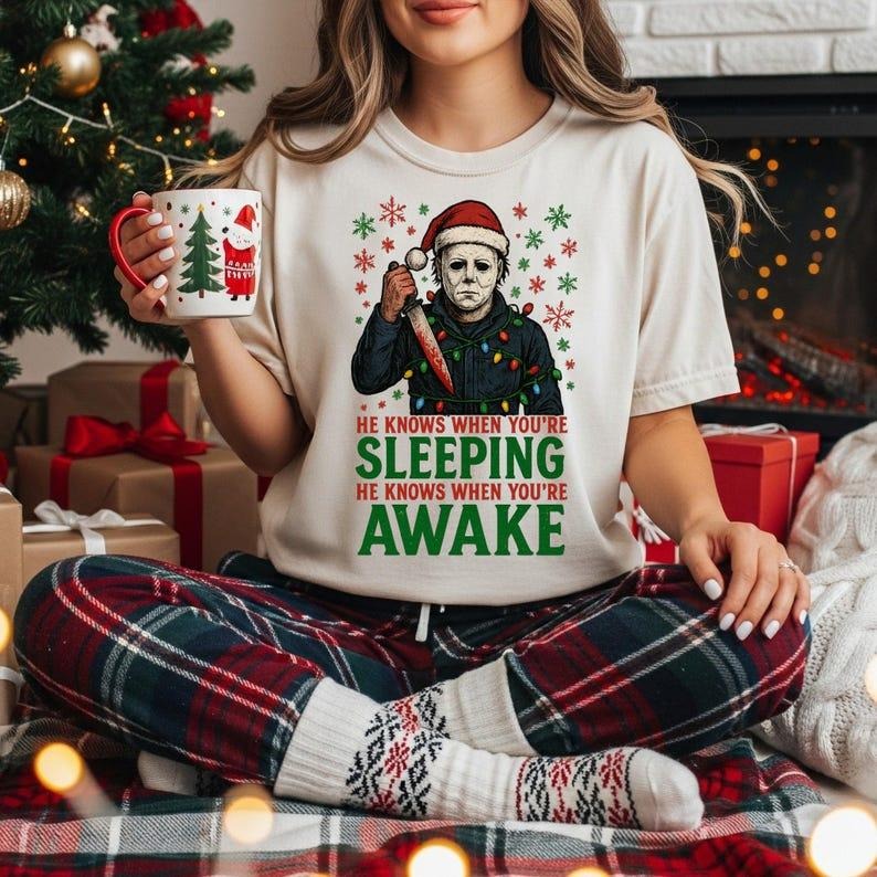 Michael Myers Christmas Horror Graphic Tee: Holiday Unisex T-Shirt Hoodie, Sweatshirt | UrbanDripWear.com