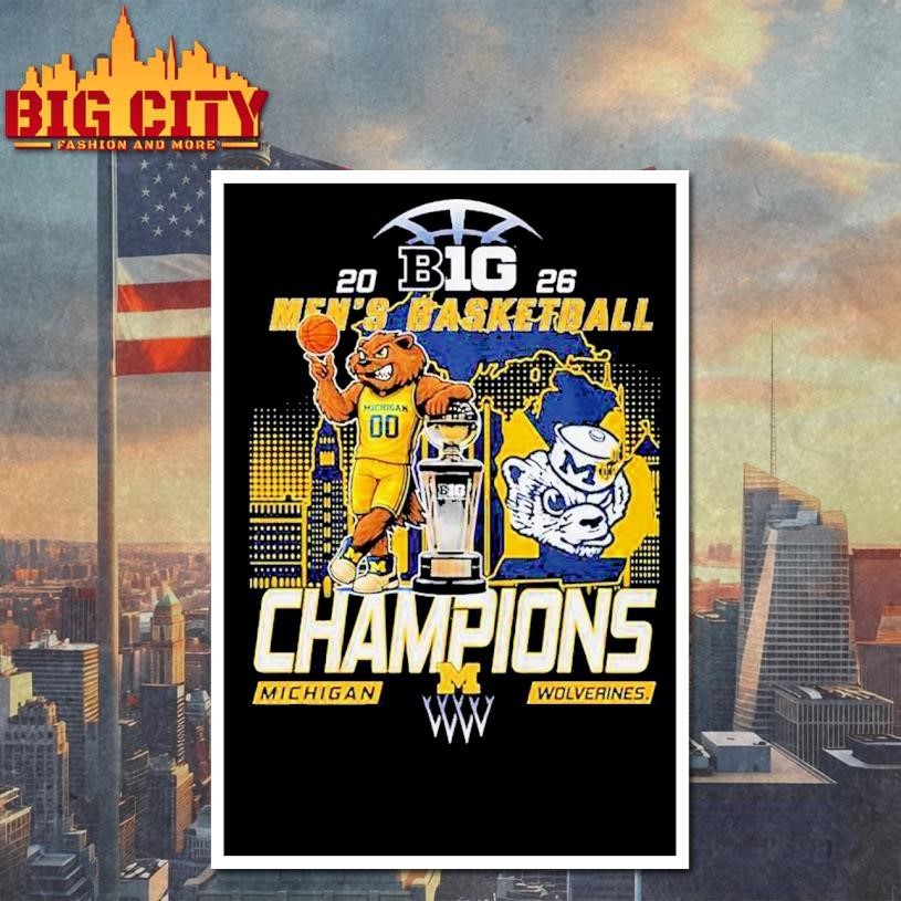 Michigan Wolverines 2026 Big Ten Men’s Basketball Season Champions Mascot Trophy Shirt