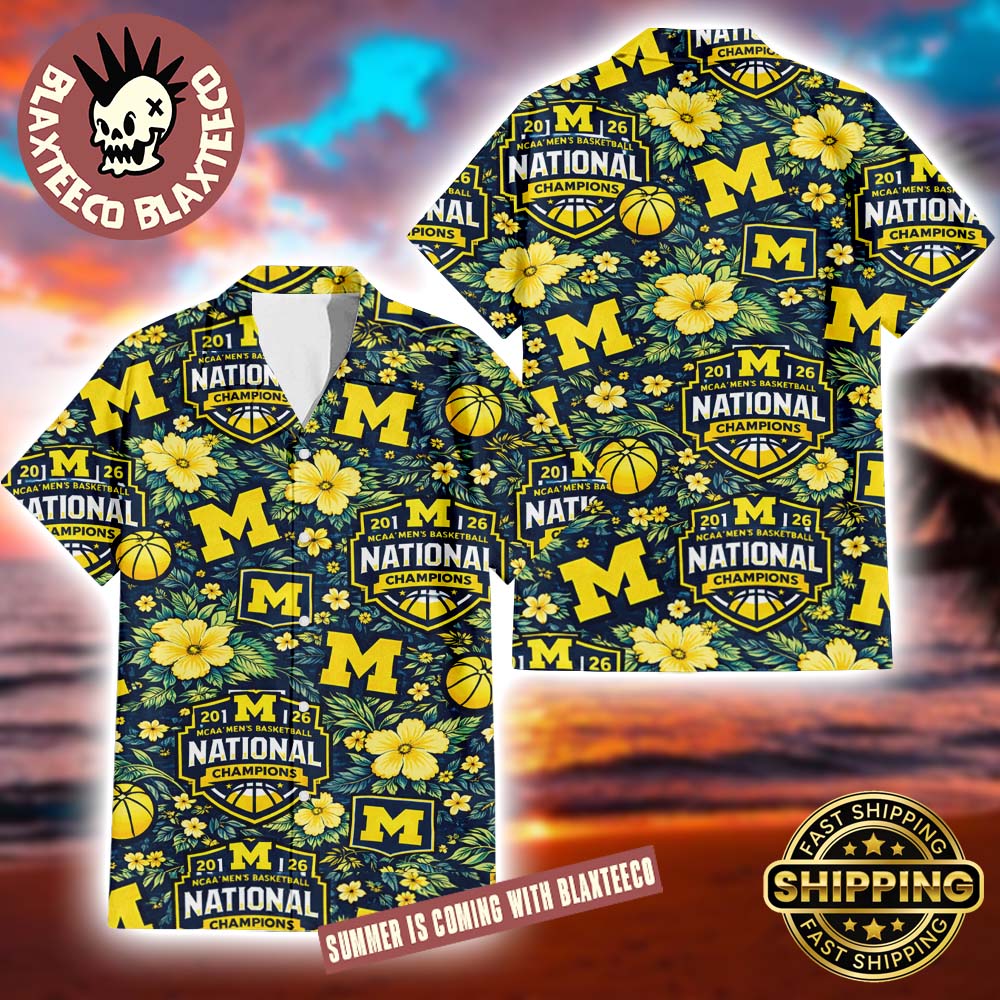 Michigan Wolverines Men’s Basketball 2026 NCAA National Champions Pattern Hibiscus Summer Hawaiian Shirt