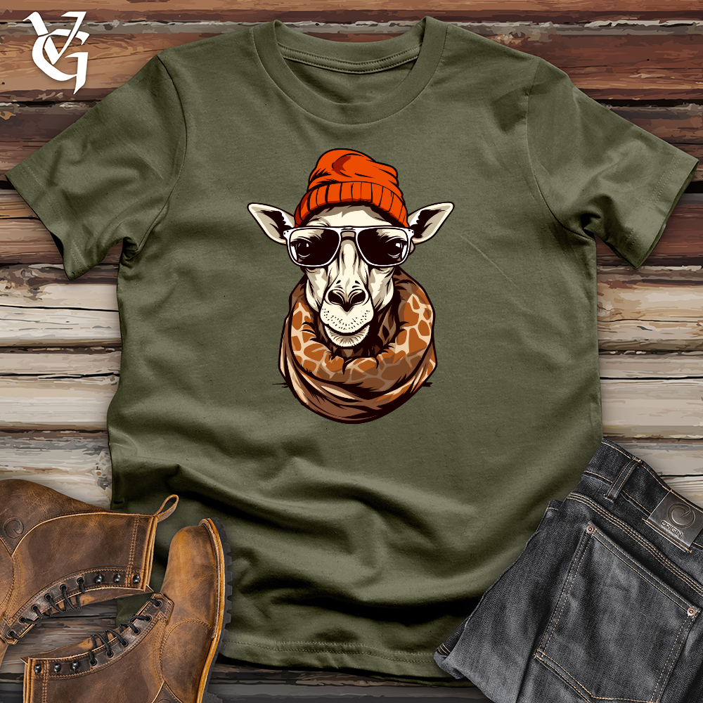 Vintage Giraffe Wearing Beanie Cotton Tee