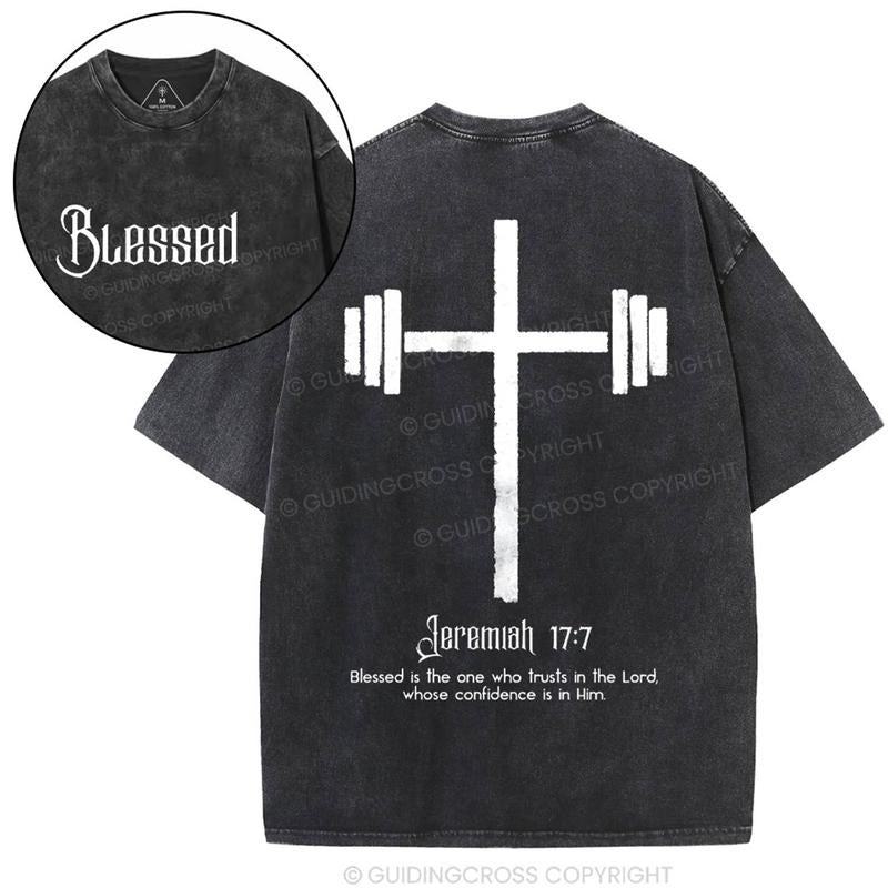[ Mineral Wash ] Blessed Is One Who Trusts In The Lord Christian Washed TShirt Jereminah 17:7 Jesus Graphic Washed Style...