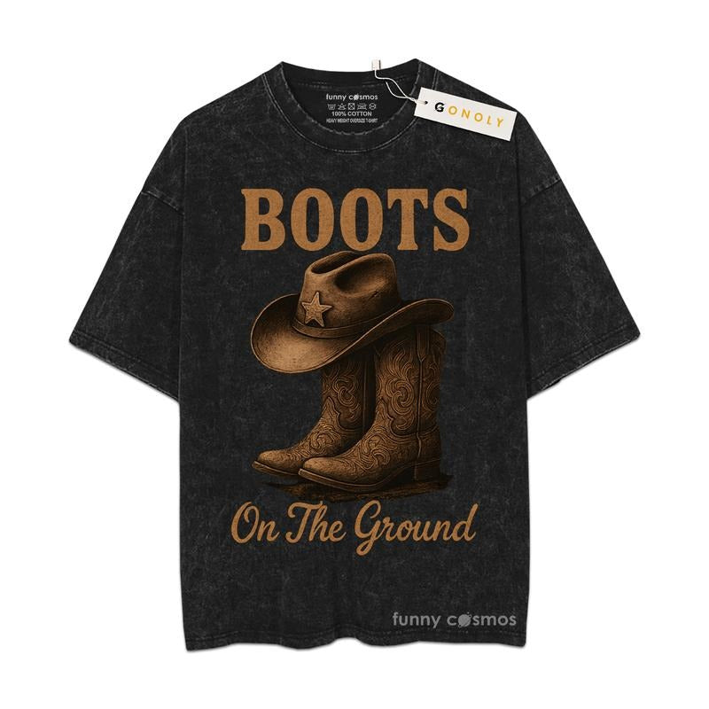 [ Mineral Wash ] Boots On The Ground Graphic Washed Style TShirt Hoodie, Sweatshirt | UrbanDripWear.com
