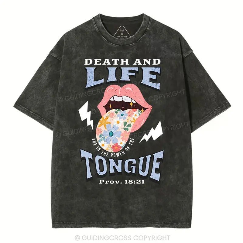 [ Mineral Wash ] Death And Life Tongue Christian Washed TShirt Jesus Graphic Washed Style Shirt Hoodie, Sweatshirt