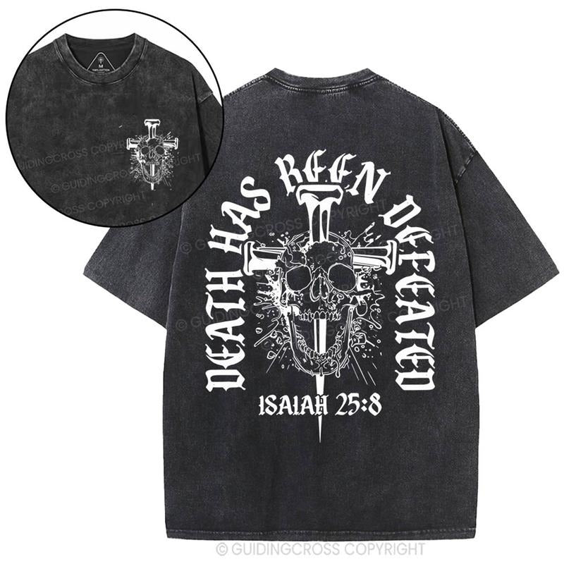 [ Mineral Wash ] Death Has Been Defeated Christian Washed TShirt Jesus Graphic Washed Style Shirt Hoodie, Sweatshirt