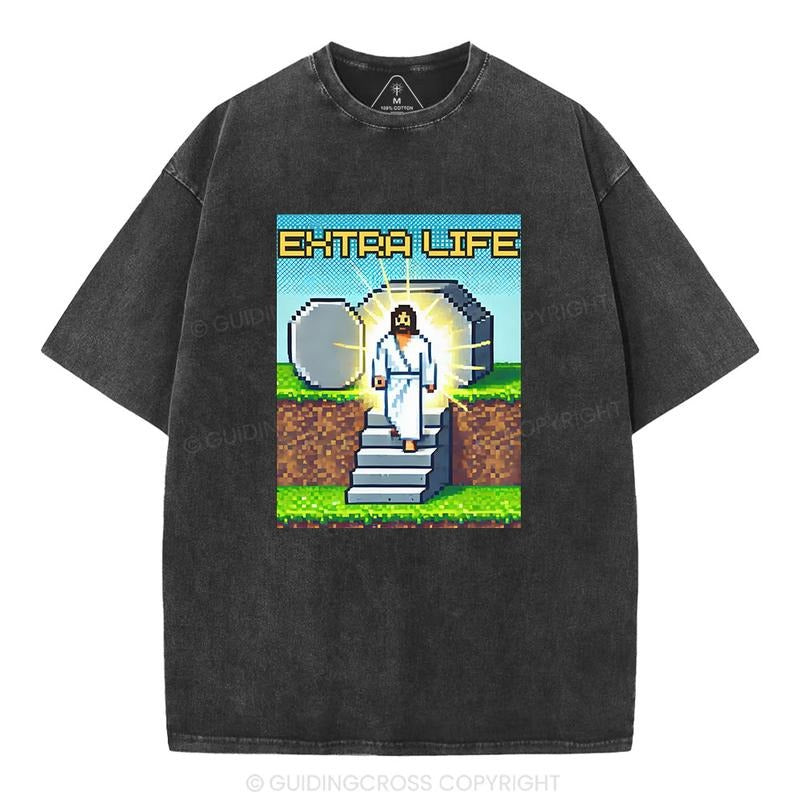 [ Mineral Wash ] Extra Life Christian Washed TShirt Jesus Graphic Washed Style Shirt Hoodie, Sweatshirt | UrbanDripWear.com