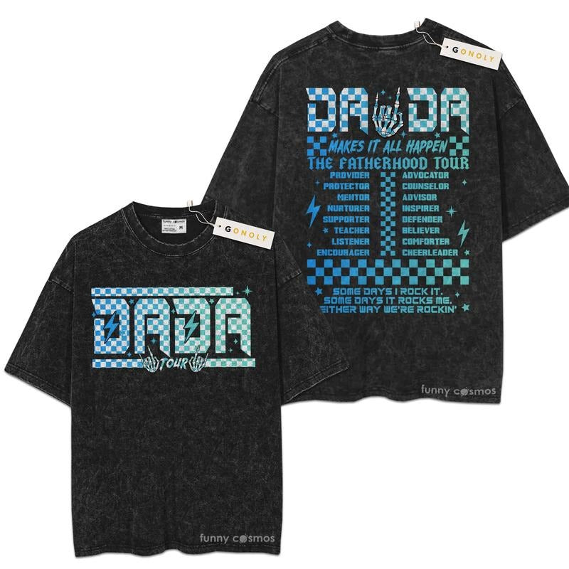 [ Mineral Wash ] Fatherhood Tour, Sometimes I Rock It Sometimes It Rocks Me Father Day Graphic Washed Style Shirt Hoodie,...