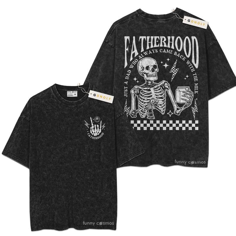 [ Mineral Wash ] Fathers Day, Skeleton Just A Dad Who Always Came Back With The Milk Shirt Dad Rock, Father Life Washed...