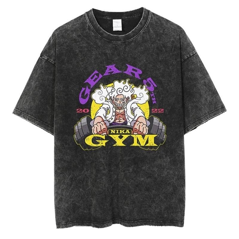 [ Mineral Wash ] Gear 5 Gym Vintage Tee Anime Fan Lovers Streetwear & Washed Gym Style Shirt Hoodie, Sweatshirt