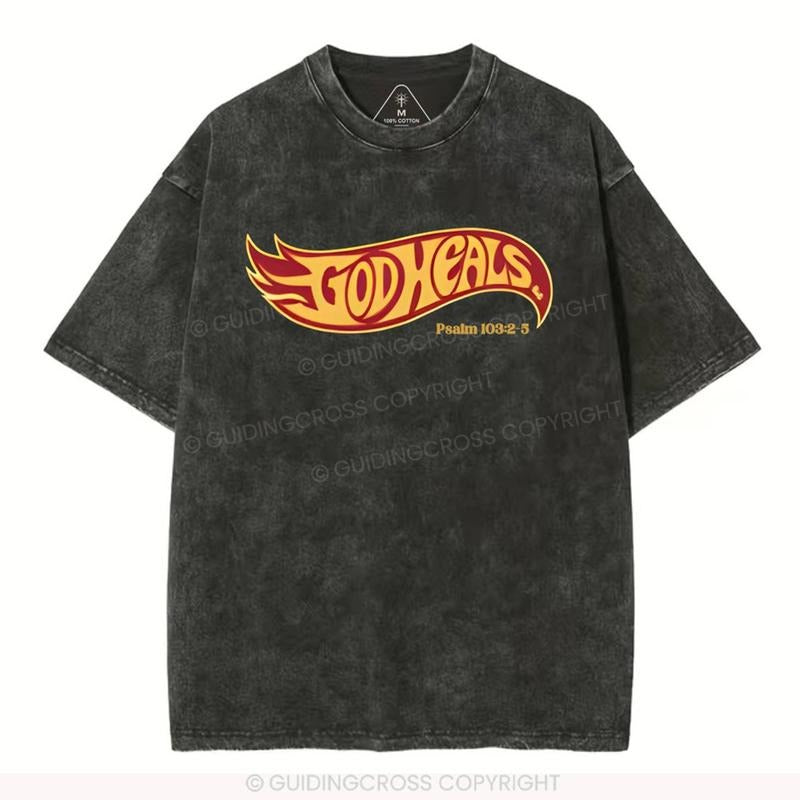 [ Mineral Wash ] God Heals Christian Washed TShirt Jesus Graphic Washed Style Shirt Hoodie, Sweatshirt | UrbanDripWear.com