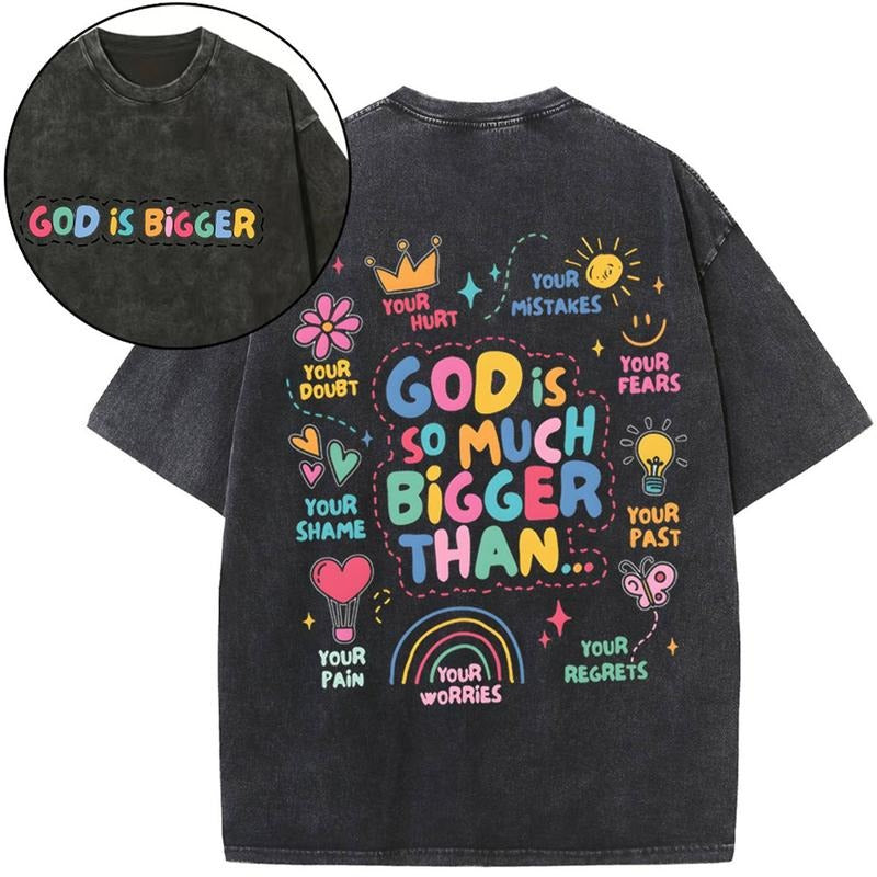 [ Mineral Wash ] God Is Bigger Christian Washed TShirt Jesus Graphic Washed Style Shirt Hoodie, Sweatshirt