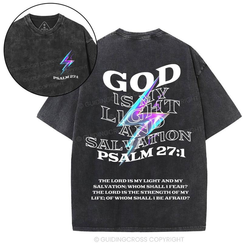 [ Mineral Wash ] God Is My Light Chirstian Washed Shirt Jesus Graphic Washed Style Shirt Hoodie, Sweatshirt
