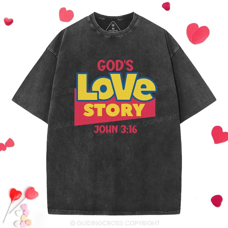 [ Mineral Wash ] Gods Love Story Christian Washed TShirt John 3:16, Jesus Graphic Washed Style Shirt Hoodie, Sweatshirt