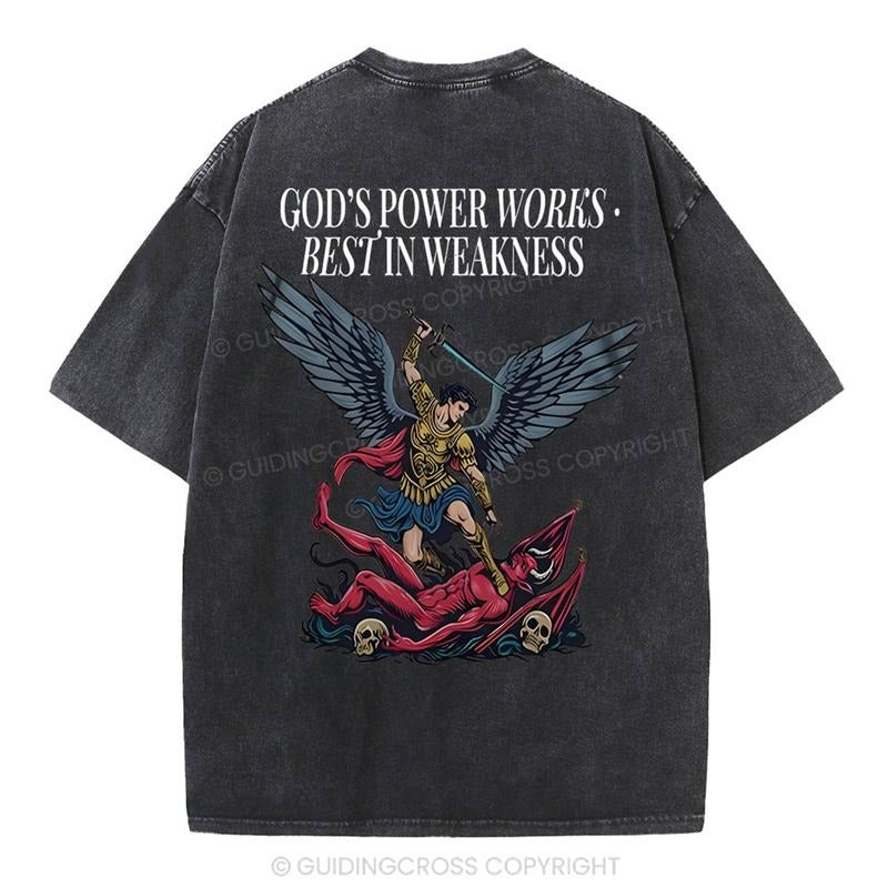 [ Mineral Wash ] Gods Power Works Beat In Weakness Christian Washed TShirt Jesus Graphic Washed Style Shirt Hoodie,...