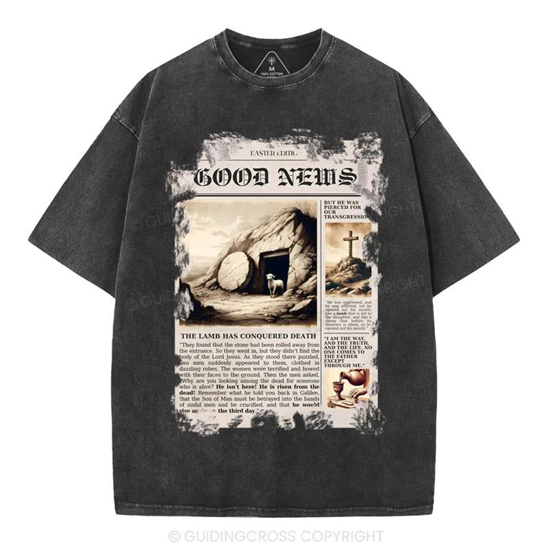 [ Mineral Wash ] Good News Christian Washed Shirt Jesus Graphic Washed Style Shirt Hoodie, Sweatshirt | UrbanDripWear.com