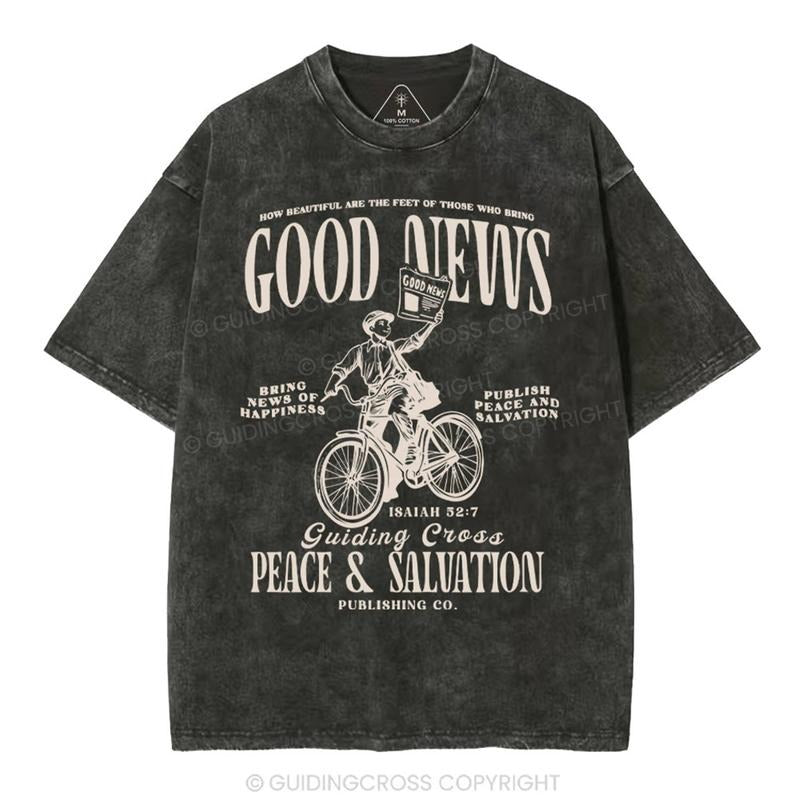 [ Mineral Wash ] Good News Christian Washed TShirt Jesus Graphic Washed Style Shirt Hoodie, Sweatshirt | UrbanDripWear.com