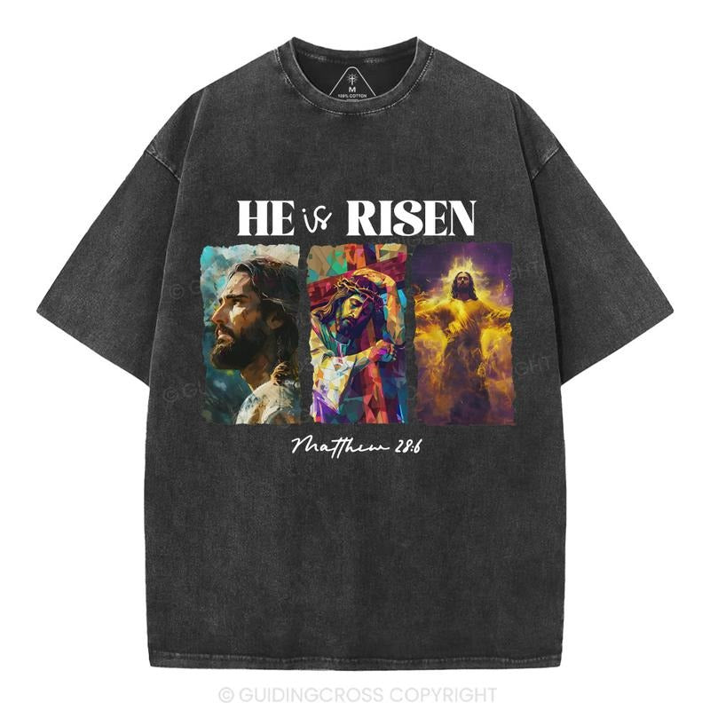 [ Mineral Wash ] He Is Risen Christian Washed TShirt Jesus Graphic Washed Style Shirt Hoodie, Sweatshirt | UrbanDripWear.com