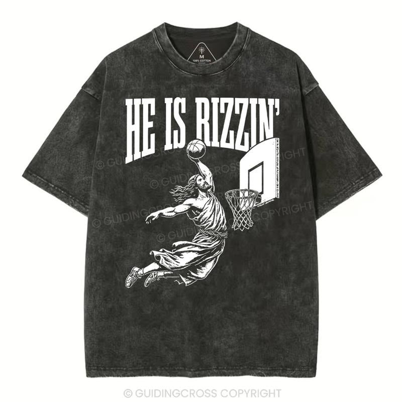 [ Mineral Wash ] He Is Rizzin Christian Washed TShirt Jesus Graphic Washed Style Shirt Hoodie, Sweatshirt | UrbanDripWear.com
