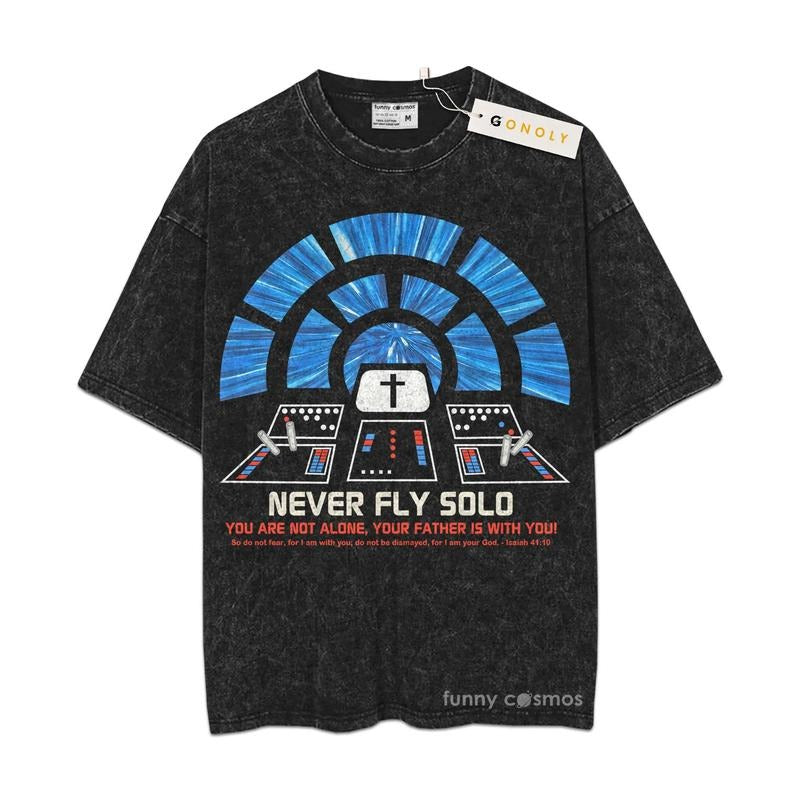 [ Mineral Wash ] Jesus Christian Shirt Never Fly Solo, Bible, Faith, Religious, Christian Washed Oversized Shirt Hoodie,...