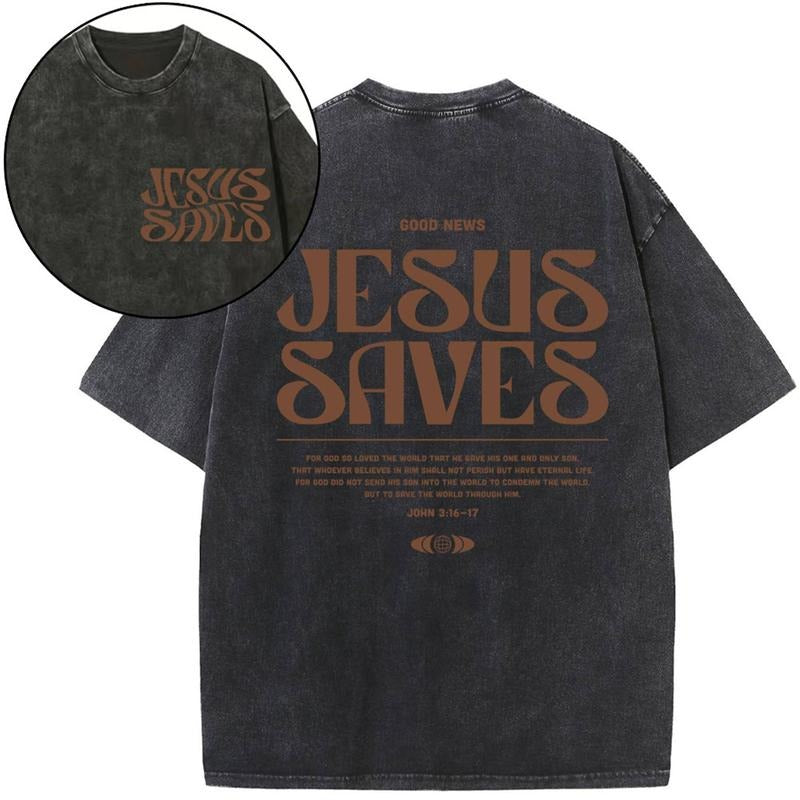 [ Mineral Wash ] Jesus Saves Christian Washed TShirt Jesus Graphic Washed Style Shirt Hoodie, Sweatshirt | UrbanDripWear.com