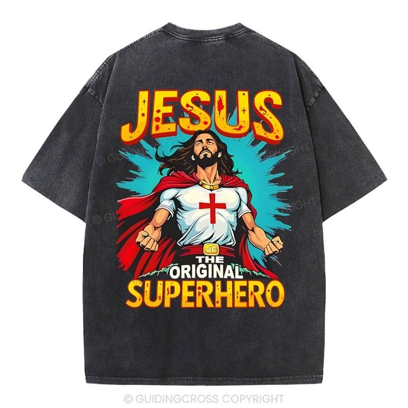 [ Mineral Wash ] Jesus The Original Superhero Christian Washed Shirt Jesus Graphic Washed Style Shirt Hoodie, Sweatshirt